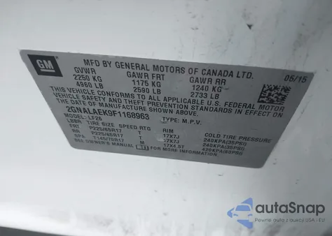 2015 Chevrolet Equinox Ls из США, поврежденный, VIN 2GNALAEK9F1168963